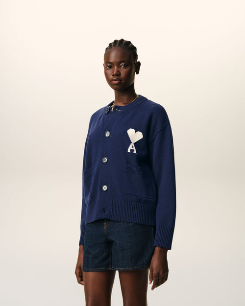 Blue Wool Crewneck Ami De Coeur Cardigan - Woman - 13 - AMI Paris - Ami Paris