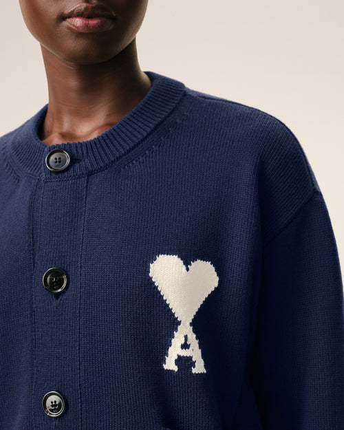 Cárdigan Ami de Cœur de lana azul con cuello redondo - 10 - Ami Paris