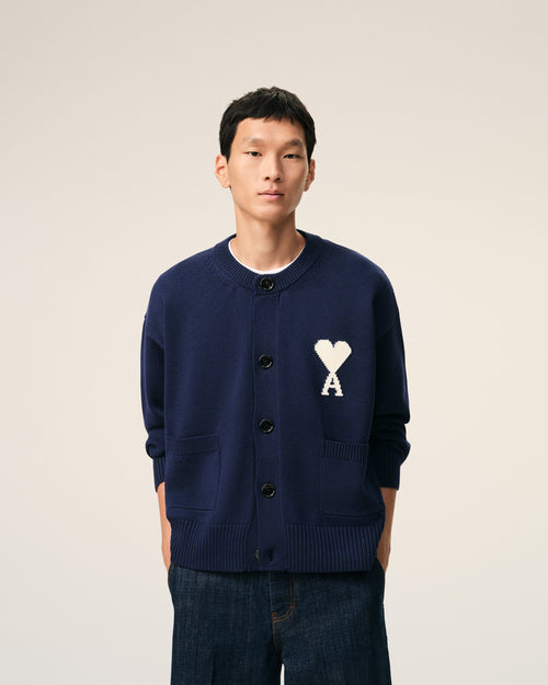 Cardigan Bleu Col Rond Ami De Coeur en Laine - 3 - Ami Paris