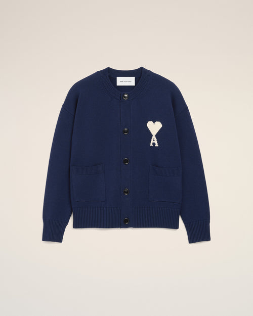 Blue Wool Crewneck Ami De Coeur Cardigan - 2 - Ami Paris