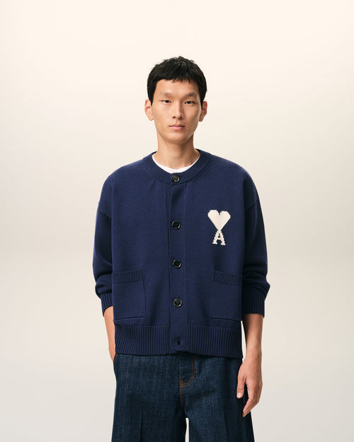 Blue Wool Crewneck Ami De Coeur Cardigan - 2 - Ami Paris