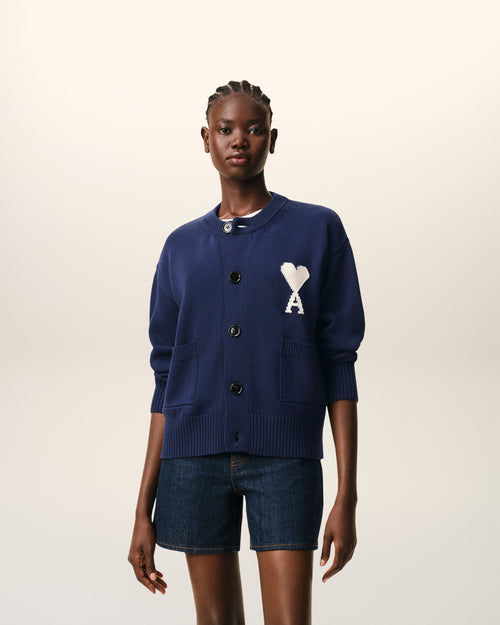                                 Cardigan Bleu Col Rond Ami De Coeur en Laine - 3                             - Ami Paris
