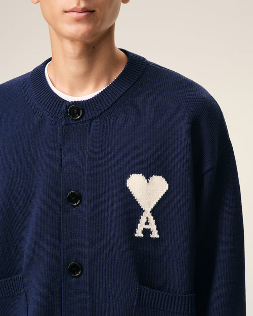 Cardigan Bleu Col Rond Ami De Coeur en Laine - 4 - Ami Paris