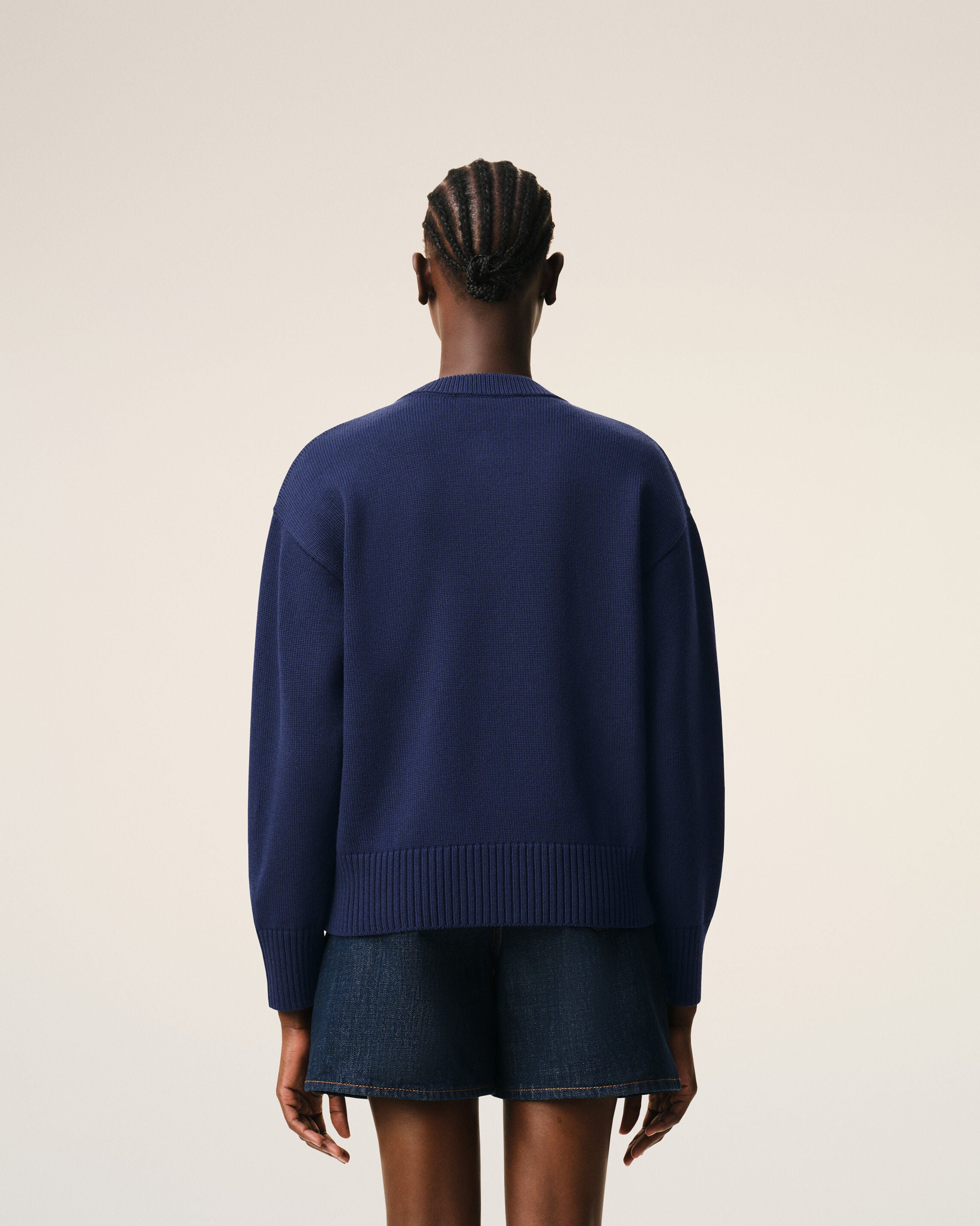 INK/OFF WHITE Blue Wool Crewneck Ami De Coeur Cardigan | Ami Paris