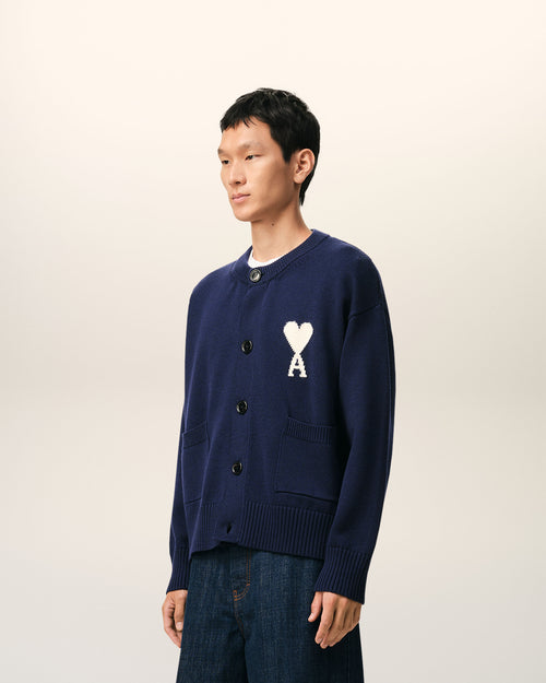 Blue Wool Crewneck Ami De Coeur Cardigan - 6 - Ami Paris