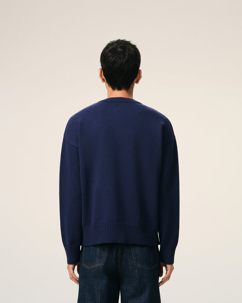 Cardigan Bleu Col Rond Ami De Coeur en Laine - 5 - Ami Paris