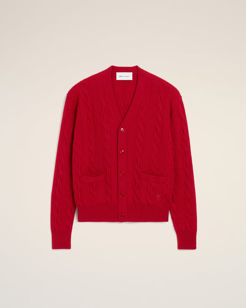 Red cable wool cardigan - 2 - Ami Paris