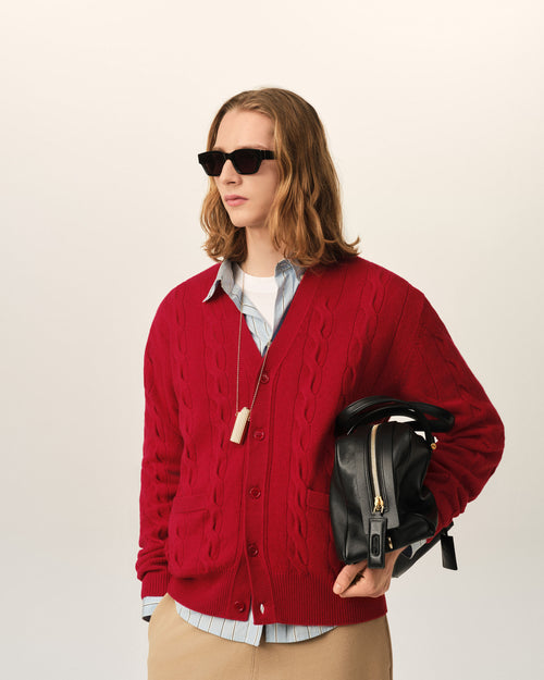 Red cable wool cardigan - 1 - Ami Paris