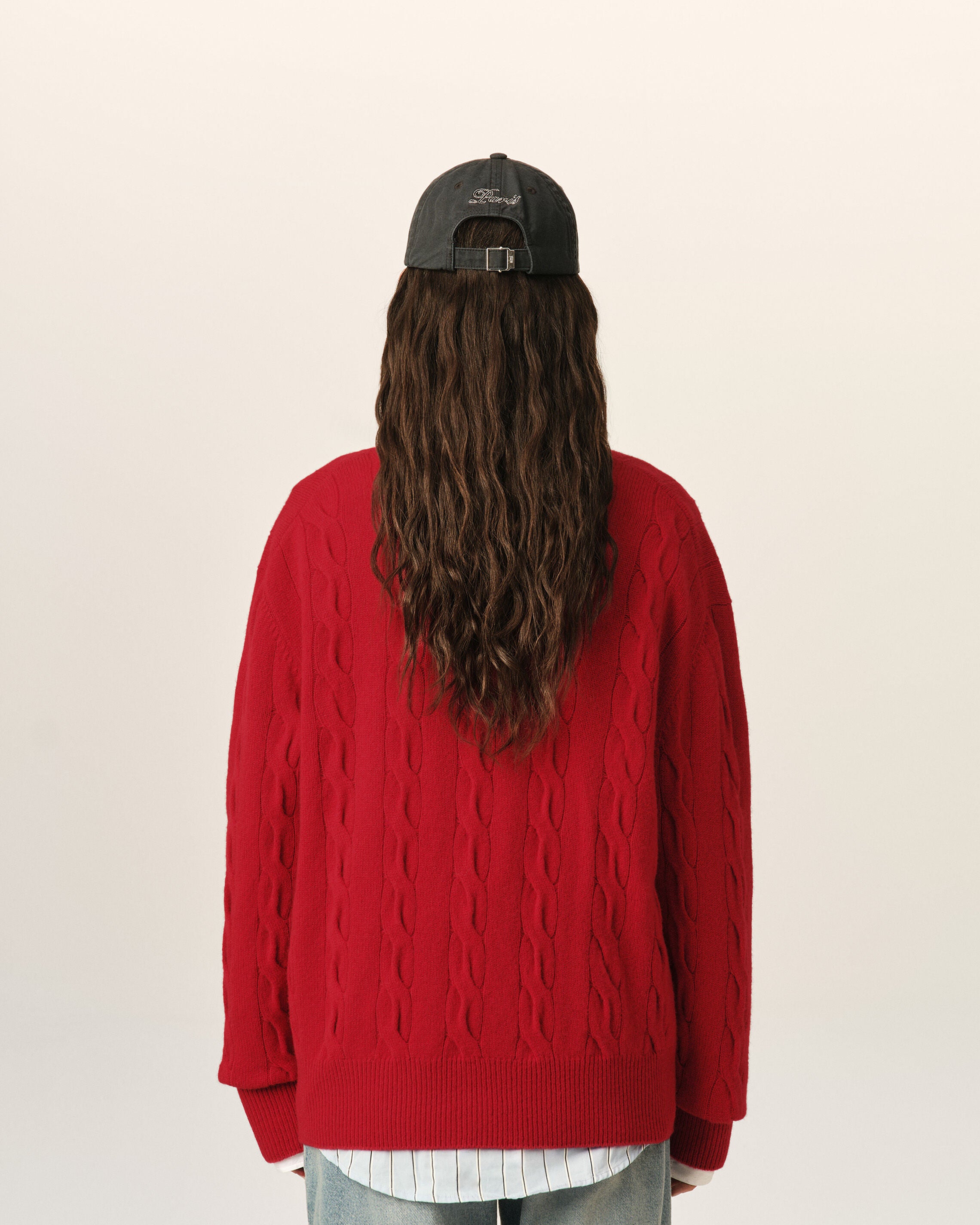 Cardigan torsadé rouge en laine - 11