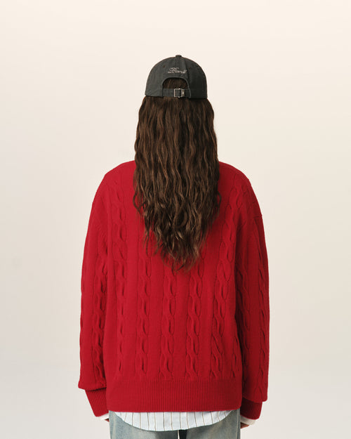 Cardigan torsadé rouge en laine - Femme - 11 - AMI Paris - Ami Paris