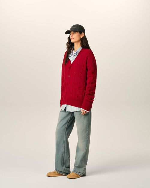Cardigan torsadé rouge en laine - Femme - 12 - AMI Paris - Ami Paris