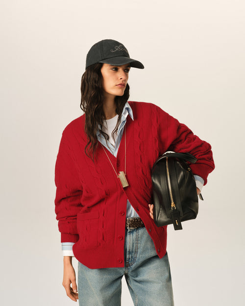                                 Red cable wool cardigan - 3                             - Ami Paris