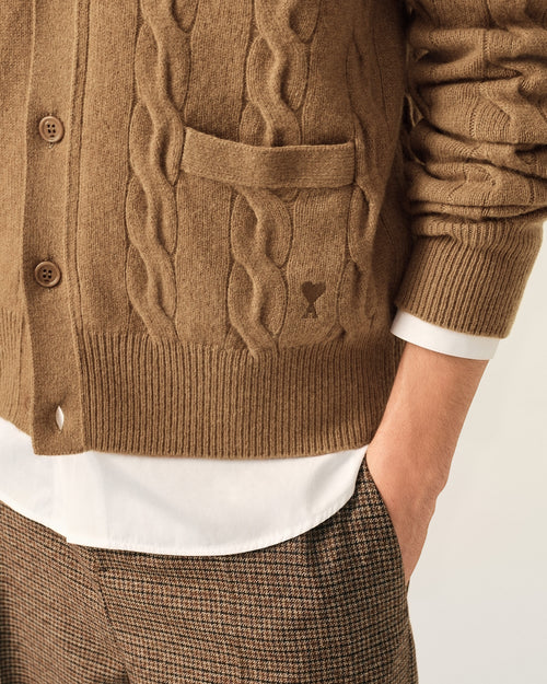Cardigan torsadé marron en laine - Homme - 4 - AMI Paris - Ami Paris