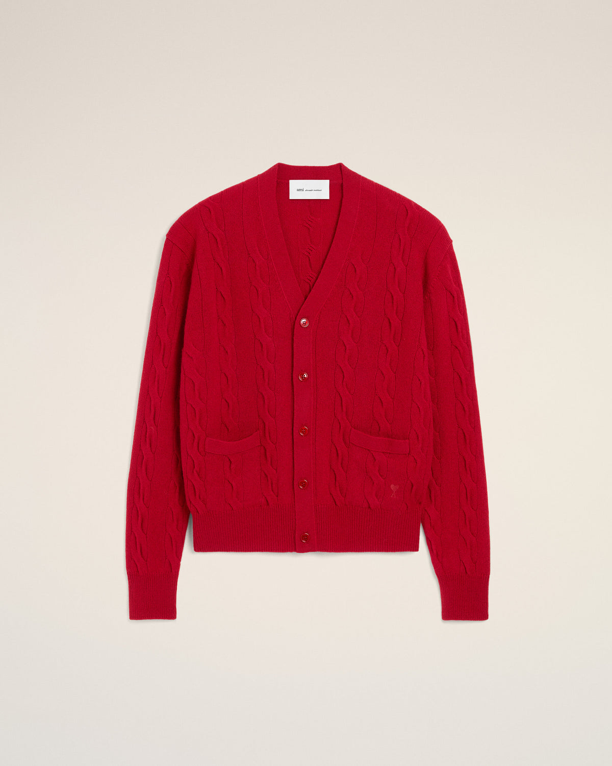 Red cable wool cardigan - 1