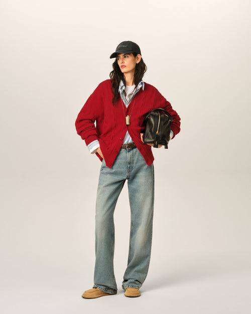 Cardigan torsadé rouge en laine - Femme - 9 - AMI Paris - Ami Paris