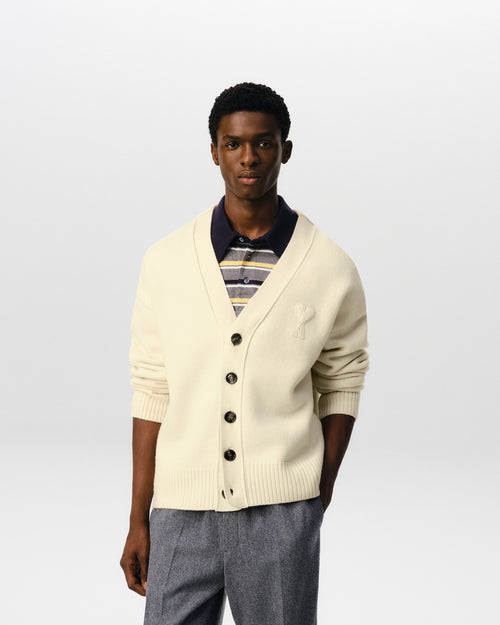 Cardigan blanc en laine patch Ami de Coeur - Homme - 2 - AMI Paris - Ami Paris