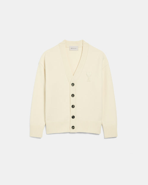 Cardigan blanc en laine patch Ami de Coeur - Femme - 7 - AMI Paris - Ami Paris
