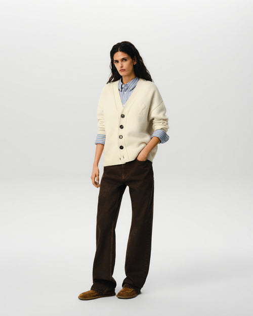 Cardigan blanc en laine patch Ami de Coeur - Femme - 9 - AMI Paris - Ami Paris