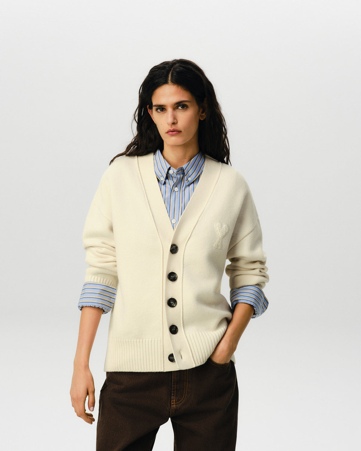 Cardigan blanc en laine patch Ami de Coeur - 8