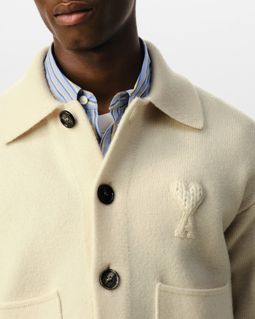 White wool cardigan with patch Ami de Coeur - Man - 4 - AMI Paris - Ami Paris