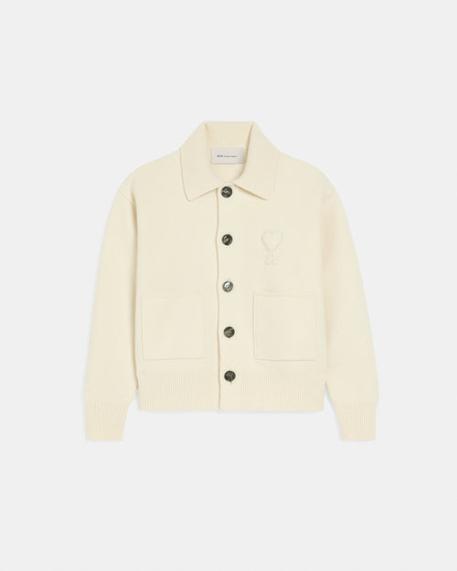 White wool cardigan with patch Ami de Coeur - Woman - 7 - AMI Paris - Ami Paris