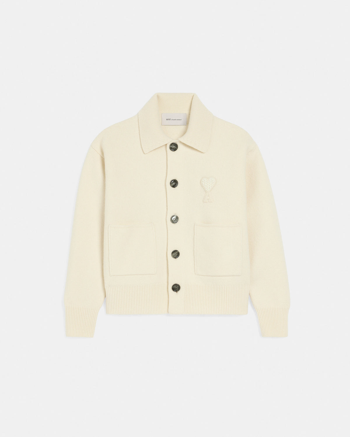 White wool cardigan with patch Ami de Coeur - 1