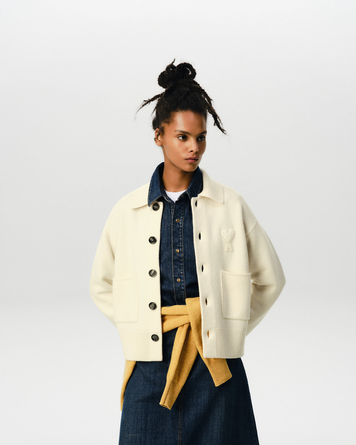 White wool cardigan with patch Ami de Coeur - 8