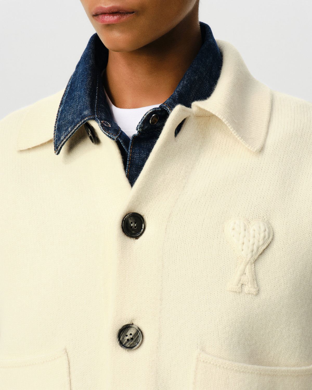 White wool cardigan with patch Ami de Coeur - 10