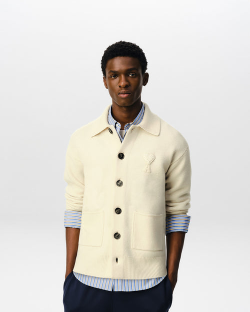 White wool cardigan with patch Ami de Coeur - Man - 2 - AMI Paris - Ami Paris