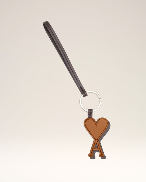Brown Leather Ami De Coeur Keyring - 2 - Ami Paris
