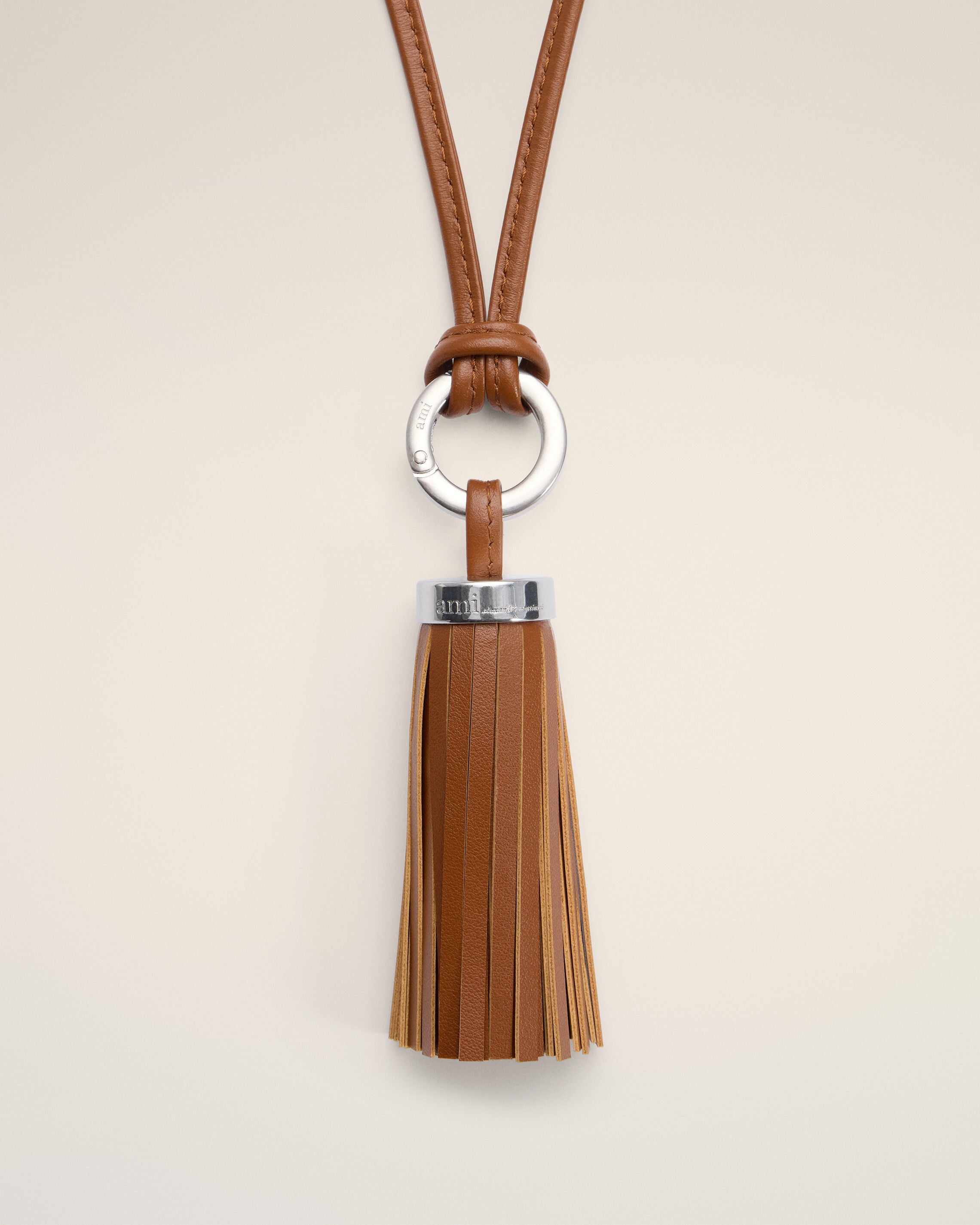 Brown Leather Ami Pompom Keyring - 2