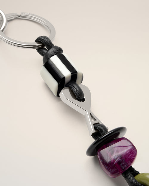                                     Black Leather And Metal Ami De Coeur Pearls Keyring - 3                                 - Ami Paris
