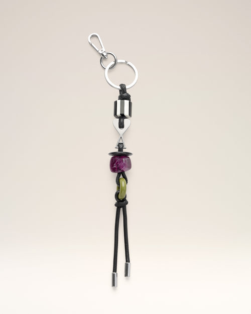                                     Black Leather And Metal Ami De Coeur Pearls Keyring - 3                                 - Ami Paris