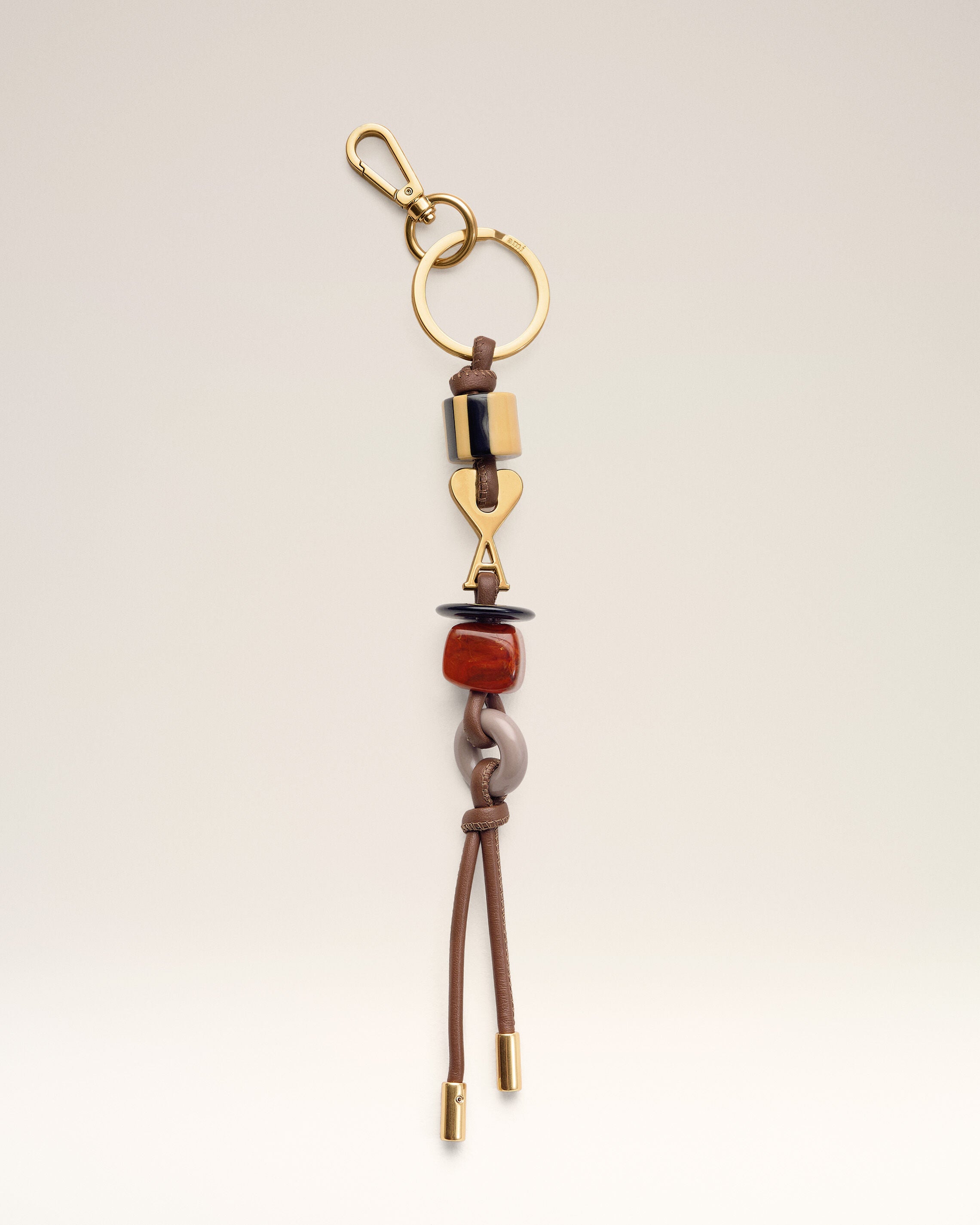CARAMEL/VIBRATED GOLD Brown Leather And Metal Ami De Coeur Pearls