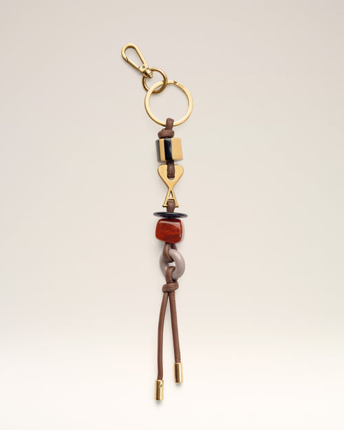                                     Brown Leather And Metal Ami De Coeur Pearls Keyring - 3                                 - Ami Paris