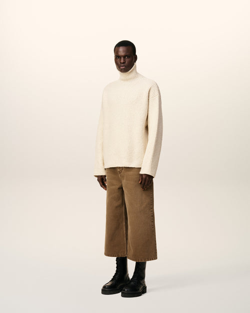 White Wool Funnel Neck Sweater - 6 - Ami Paris