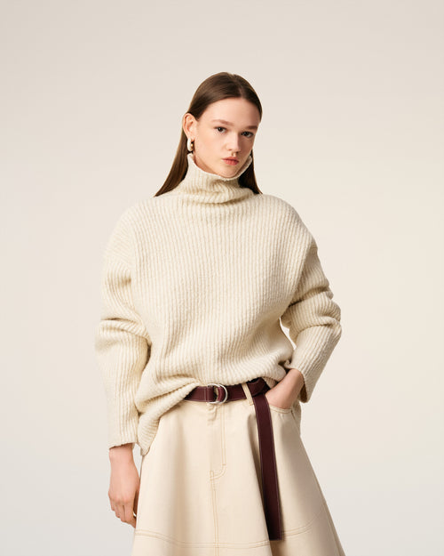 White Wool Funnel Neck Sweater - 9 - Ami Paris
