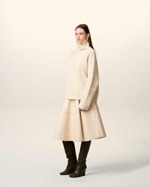 White Wool Funnel Neck Sweater - 12 - Ami Paris