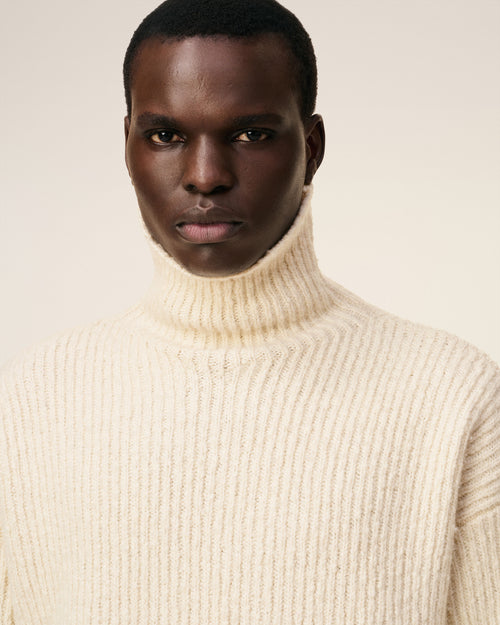 White Wool Funnel Neck Sweater - 4 - Ami Paris