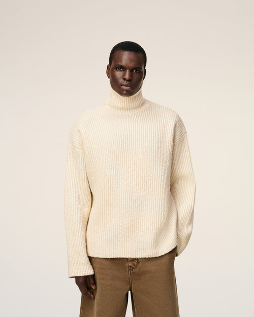 White Wool Funnel Neck Sweater - 3 - Ami Paris