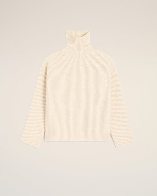 Jersey de cuello embudo de lana blanca - 2 - Ami Paris