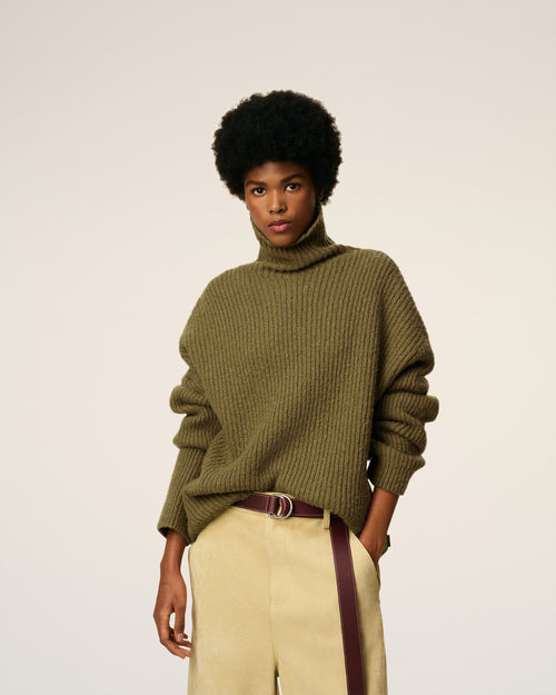 Green Wool Funnel Neck Sweater - 9 - Ami Paris