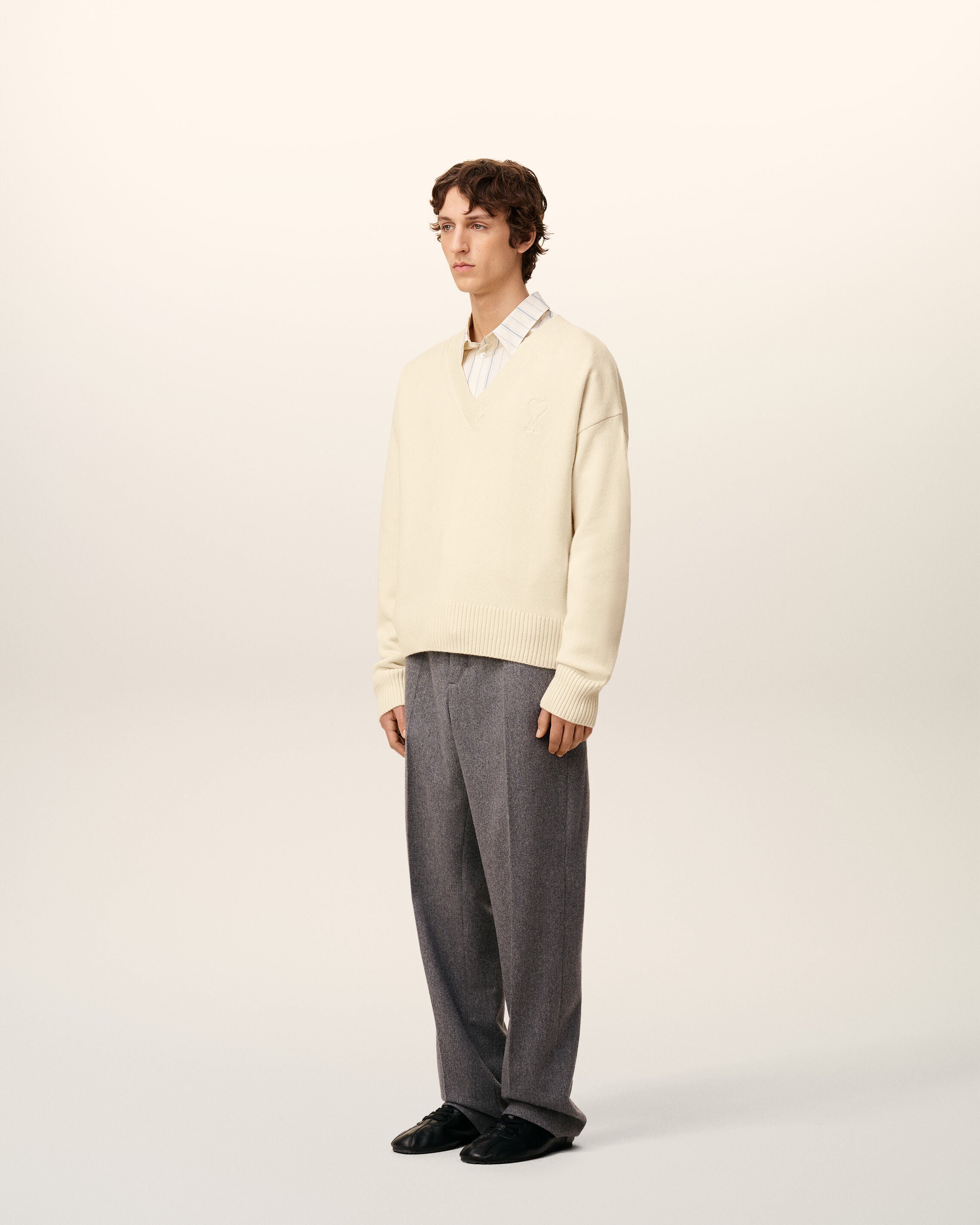 ホワイト ウール Ami De Coeur Vネック セーター アイボリー | AMI PARIS