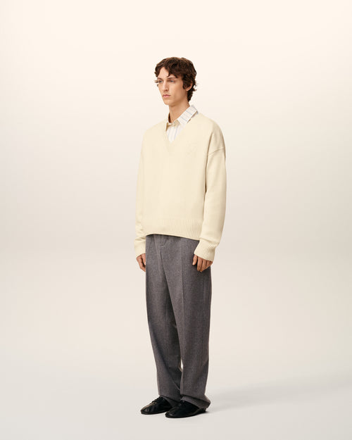 White Wool Ami De Coeur V Neck Sweater - 6 - Ami Paris