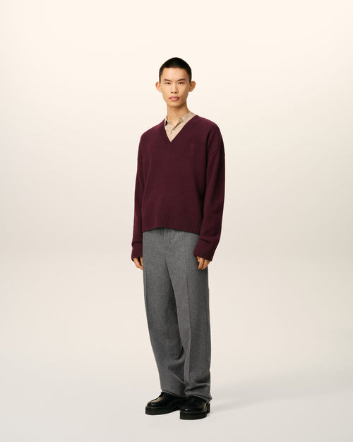 Burgundy Wool Ami De Coeur V Neck Sweater - 6 - Ami Paris