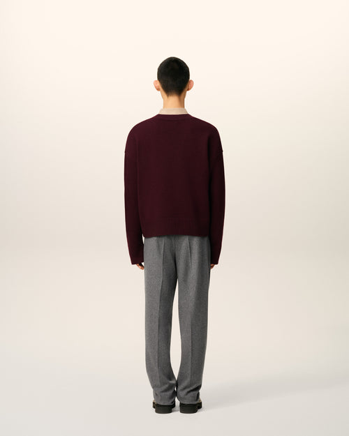 Burgundy Wool Ami De Coeur V Neck Sweater - 5 - Ami Paris