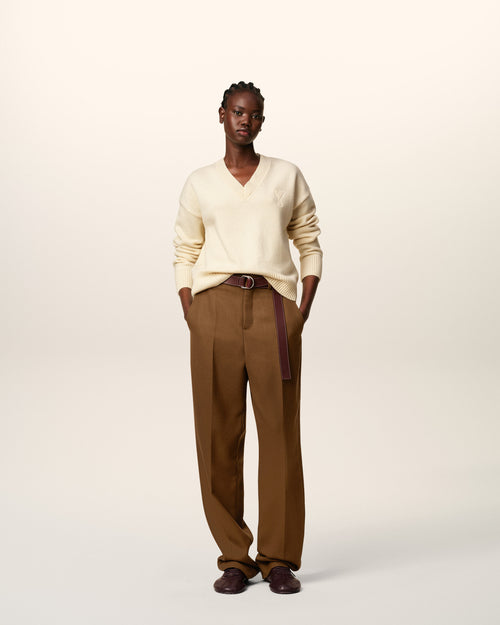                             White Wool Ami De Coeur V Neck Sweater - 3                         - Ami Paris