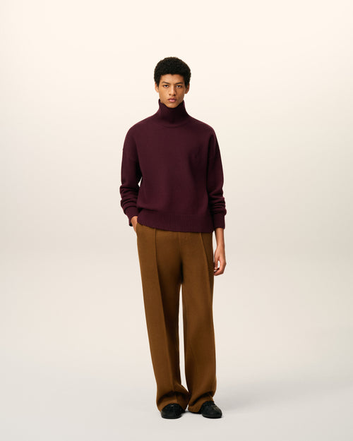 Burgundy Wool Ami De Coeur Funnel Neck Sweater - 2 - Ami Paris
