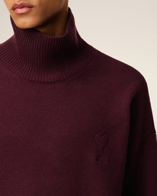 Jersey de cuello embudo Ami de Cœur de lana burdeos - 4 - Ami Paris