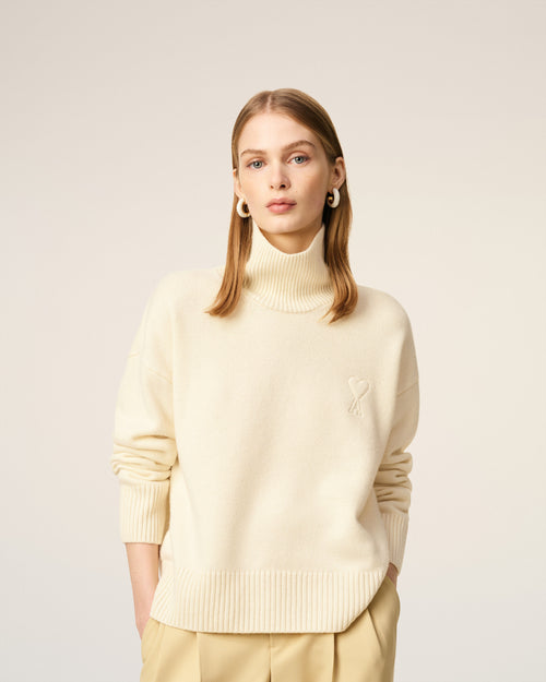 Jersey de cuello embudo Ami de Cœur de lana blanca - 9 - Ami Paris